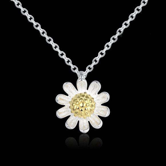 NWOT 925 Sterling Silver daisy W Gold Plated accent Adjustable flower Necklace - Picture 4 of 5